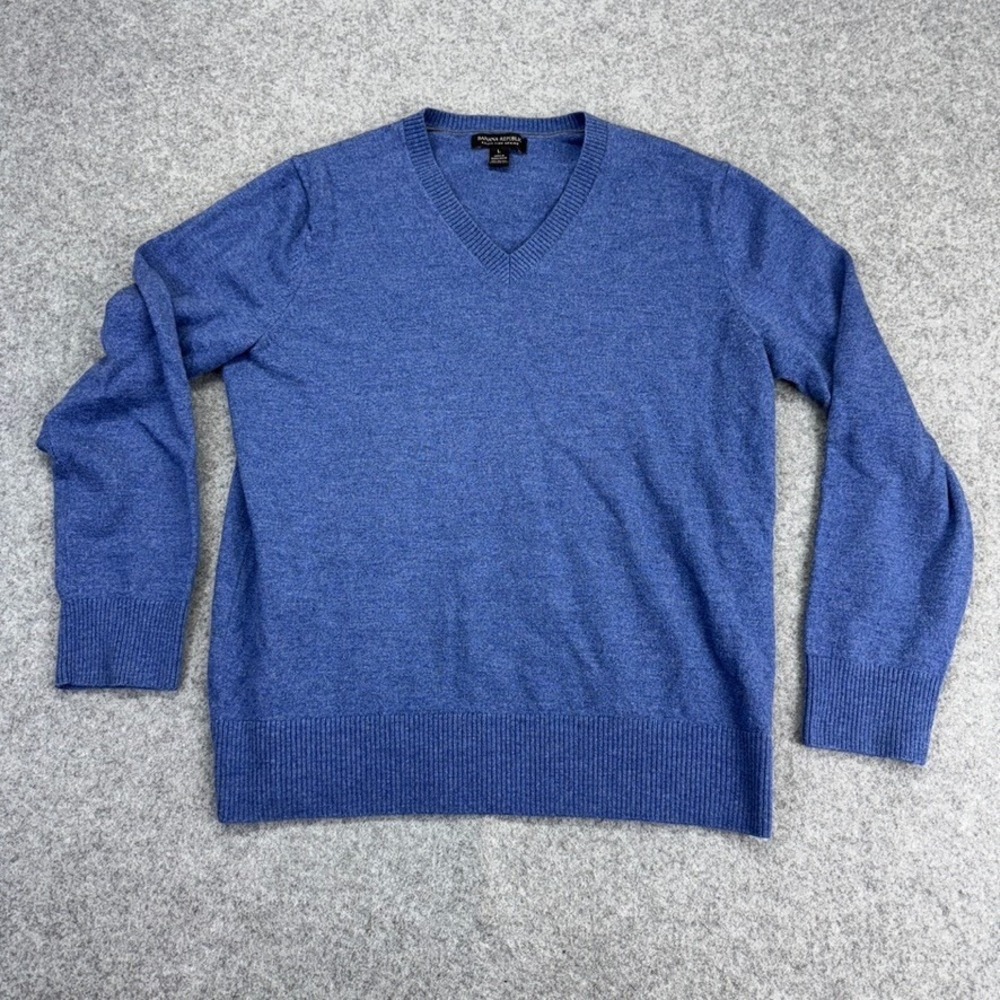 Banana Republic Merino Wool Sweater L Blue V-Neck Extra Fine Knit Pullover READ